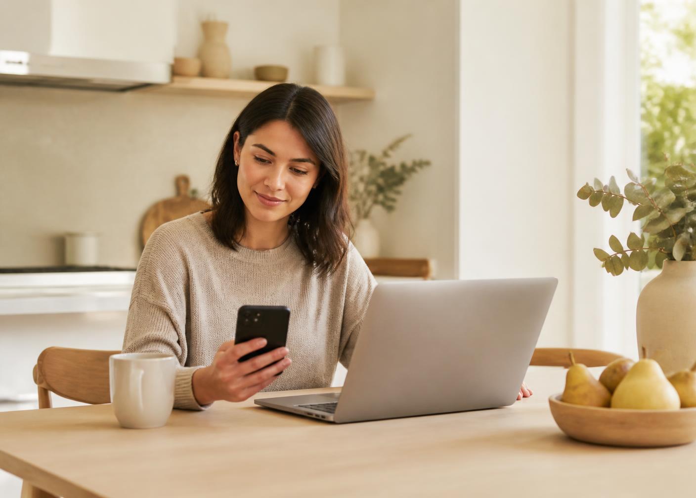 Person completing an online health visit at home